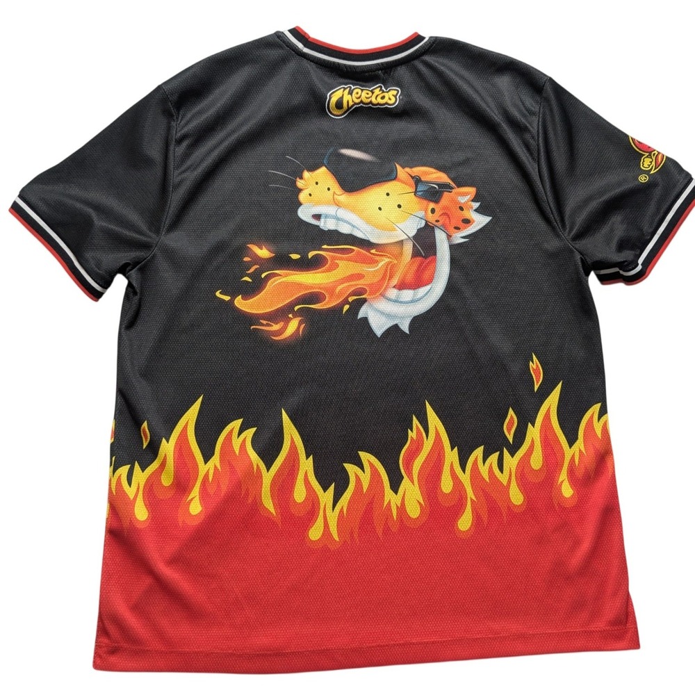 Cheetos Flamin Hot Chester Cheetah Fire Graphic All Over Print Mens XL T-Shirt